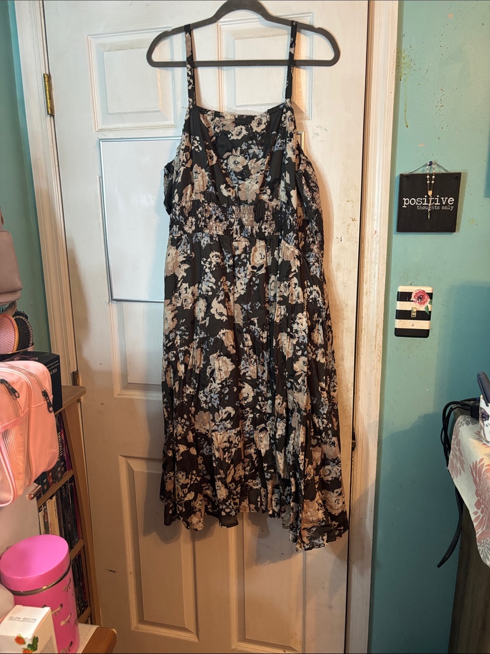 Black and Cream Floral Summer Dress - Women's Sleeveless Dress Size 1X